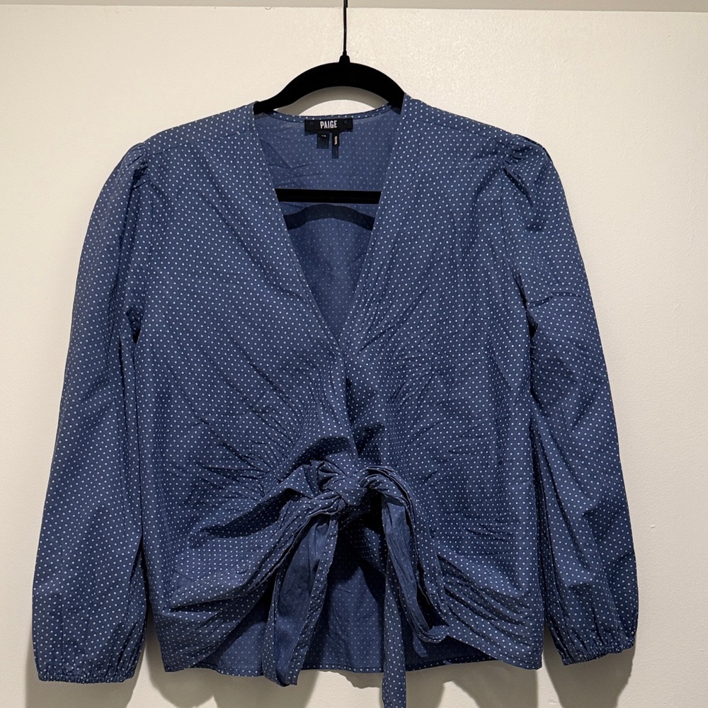 PAIGE Navy Blue Polka Dot Tie-Front Blouse